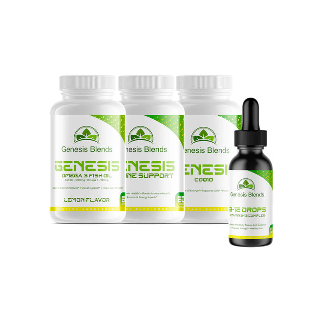 GENERAL HEALTH PACK: B-12 DROPS, COQ10, IMMUNE BOOSTER, AND OMEGA 3 FISH OIL